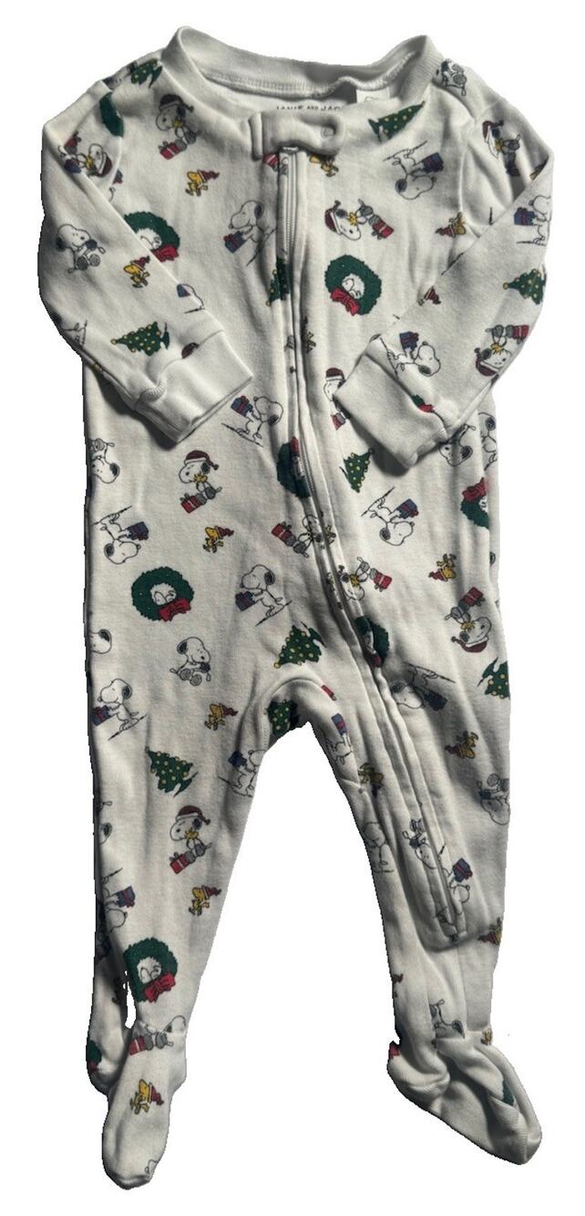 Janie and Jack Peanuts Snoopy Holiday Footed Pajamas Baby 3-6M Christmas